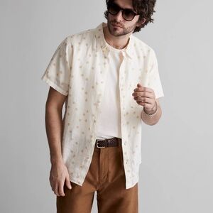 Madewell Linen Perfect Short-Sleeve Patterned Shirt in Antique Cream size L